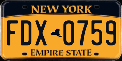 NY license plate FDX0759