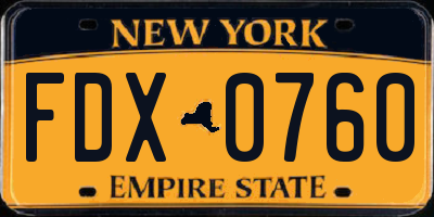 NY license plate FDX0760