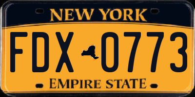 NY license plate FDX0773