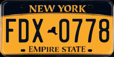 NY license plate FDX0778