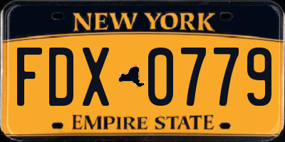NY license plate FDX0779