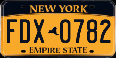 NY license plate FDX0782