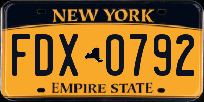NY license plate FDX0792