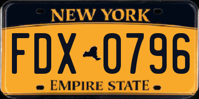 NY license plate FDX0796