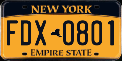 NY license plate FDX0801