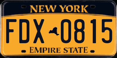 NY license plate FDX0815