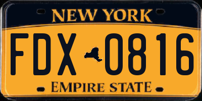 NY license plate FDX0816