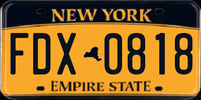 NY license plate FDX0818