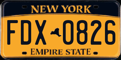 NY license plate FDX0826
