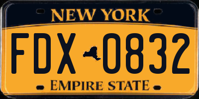 NY license plate FDX0832