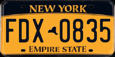 NY license plate FDX0835