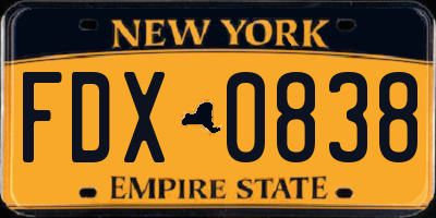 NY license plate FDX0838