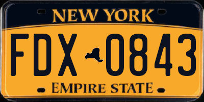 NY license plate FDX0843