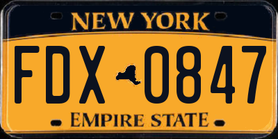 NY license plate FDX0847