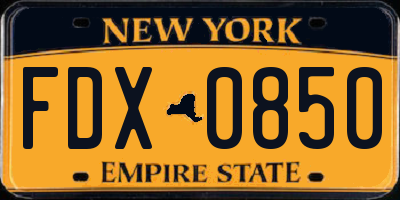 NY license plate FDX0850