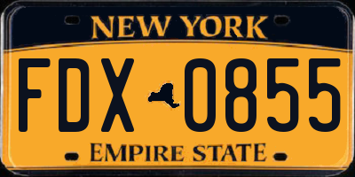 NY license plate FDX0855