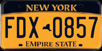 NY license plate FDX0857