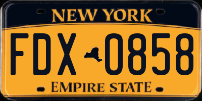 NY license plate FDX0858