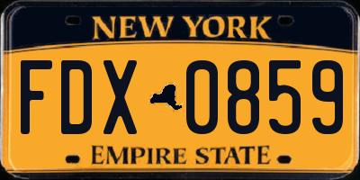 NY license plate FDX0859
