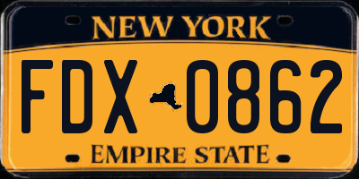 NY license plate FDX0862