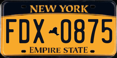 NY license plate FDX0875