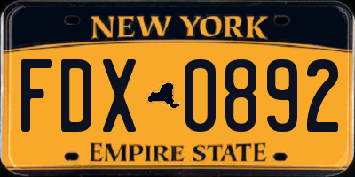 NY license plate FDX0892