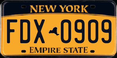 NY license plate FDX0909