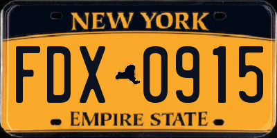 NY license plate FDX0915