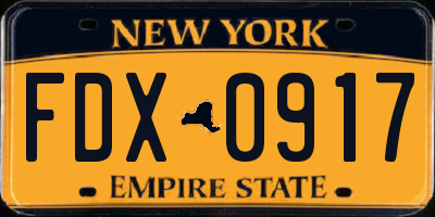 NY license plate FDX0917