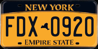 NY license plate FDX0920
