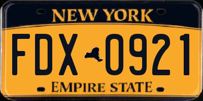 NY license plate FDX0921