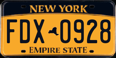 NY license plate FDX0928