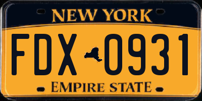 NY license plate FDX0931