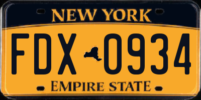 NY license plate FDX0934