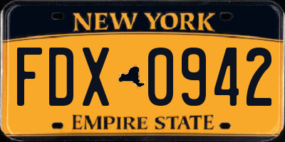 NY license plate FDX0942
