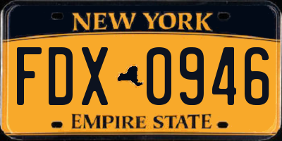 NY license plate FDX0946
