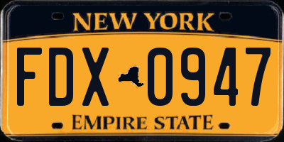 NY license plate FDX0947