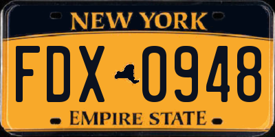 NY license plate FDX0948