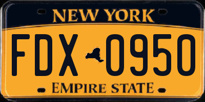 NY license plate FDX0950