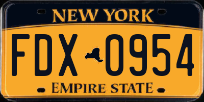 NY license plate FDX0954