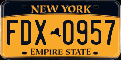 NY license plate FDX0957