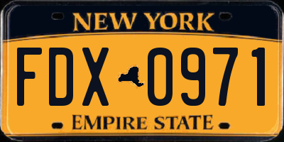 NY license plate FDX0971