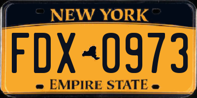 NY license plate FDX0973