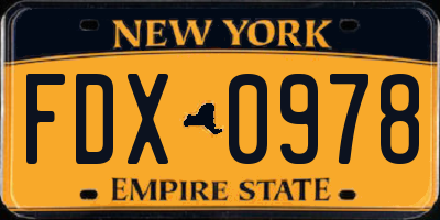 NY license plate FDX0978
