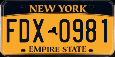 NY license plate FDX0981