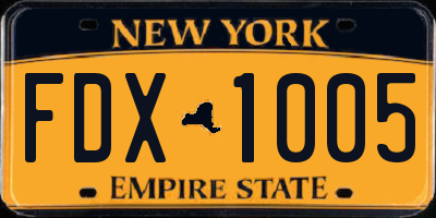 NY license plate FDX1005