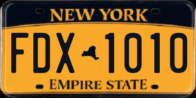 NY license plate FDX1010