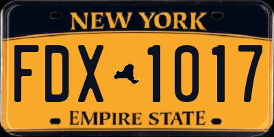 NY license plate FDX1017