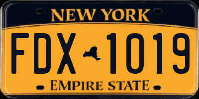 NY license plate FDX1019