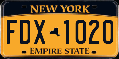 NY license plate FDX1020